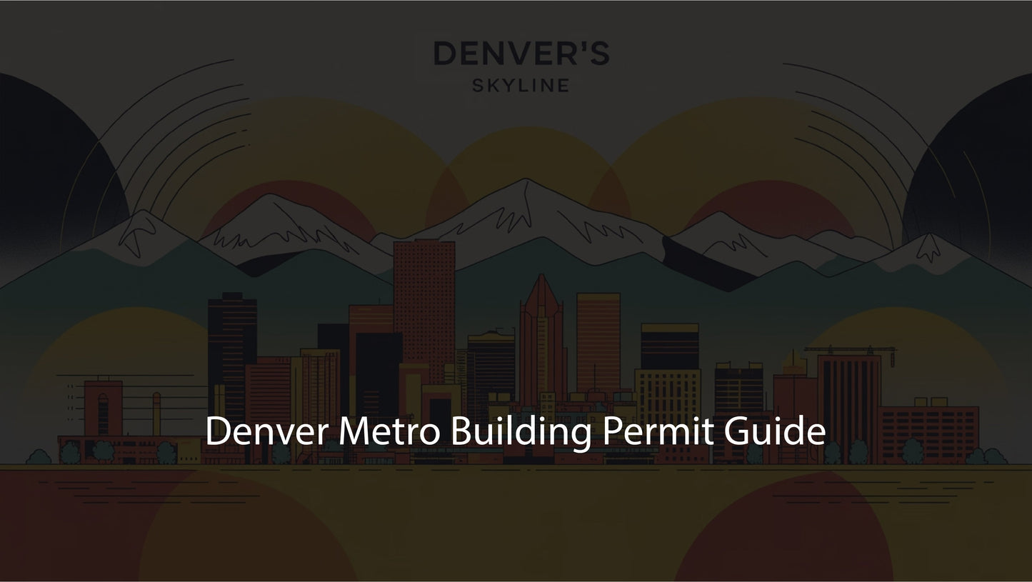 City skyline with mountains in the background and text 'Denver's Skyline' and 'Denver Metro Building Permit Guide'.