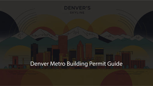 City skyline with mountains in the background and text 'Denver's Skyline' and 'Denver Metro Building Permit Guide'.