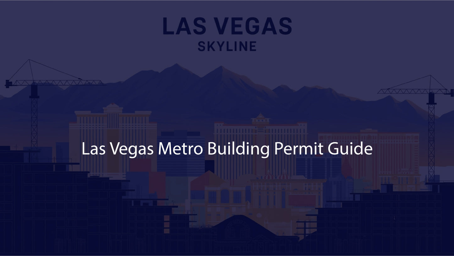Silhouette of Las Vegas skyline with text about building permit guide.