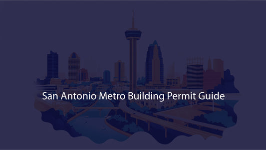 City skyline with 'San Antonio Metro Building Permit Guide' text on a dark blue background