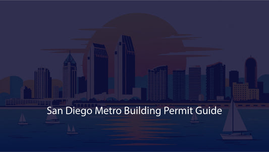 City skyline with 'San Diego Metro Building Permit Guide' text on a dark background