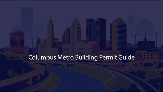 Cityscape with text 'Columbus Metro Building Permit Guide' on a dark background