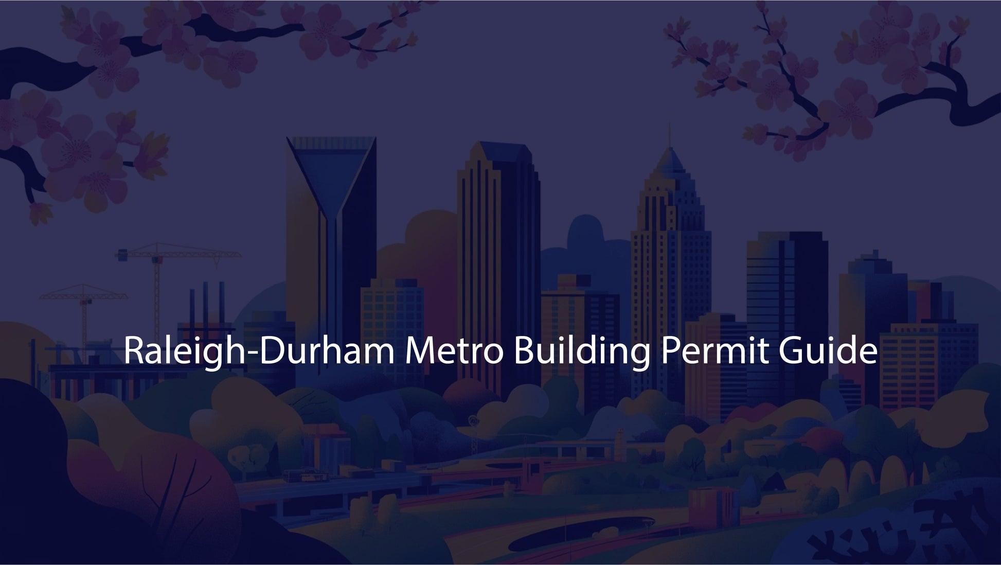 Cityscape with 'Raleigh-Durham Metro Building Permit Guide' text
