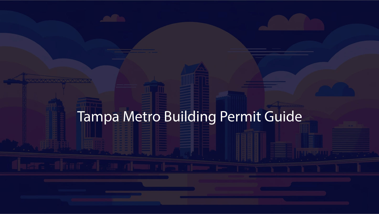 City skyline with 'Tampa Metro Building Permit Guide' text on a dark background